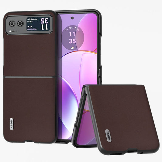 Uniqkart For Motorola Razr 40 5G Nappa Texture Phone Case Genuine Cow Leather + Hard PC  Protective Cover - Coffee