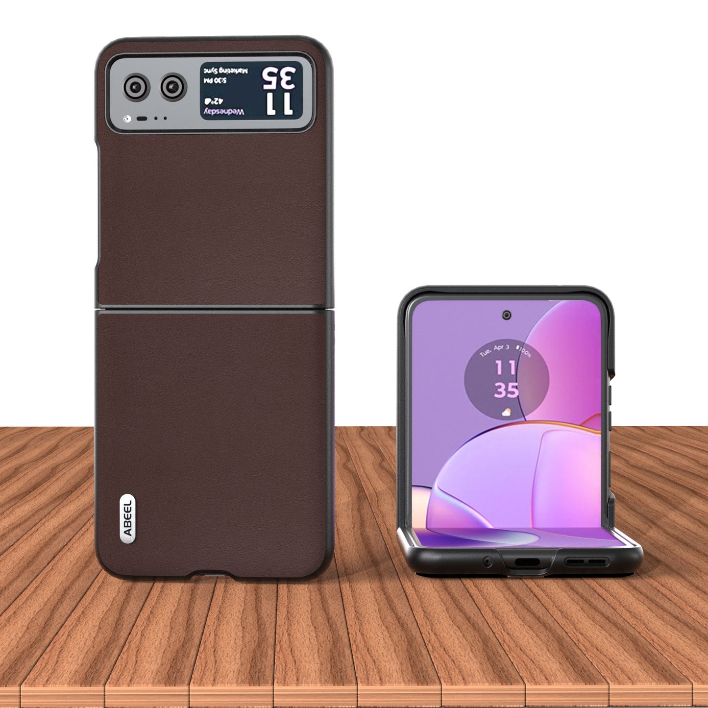 Uniqkart For Motorola Razr 40 5G Nappa Texture Phone Case Genuine Cow Leather + Hard PC  Protective Cover - Coffee
