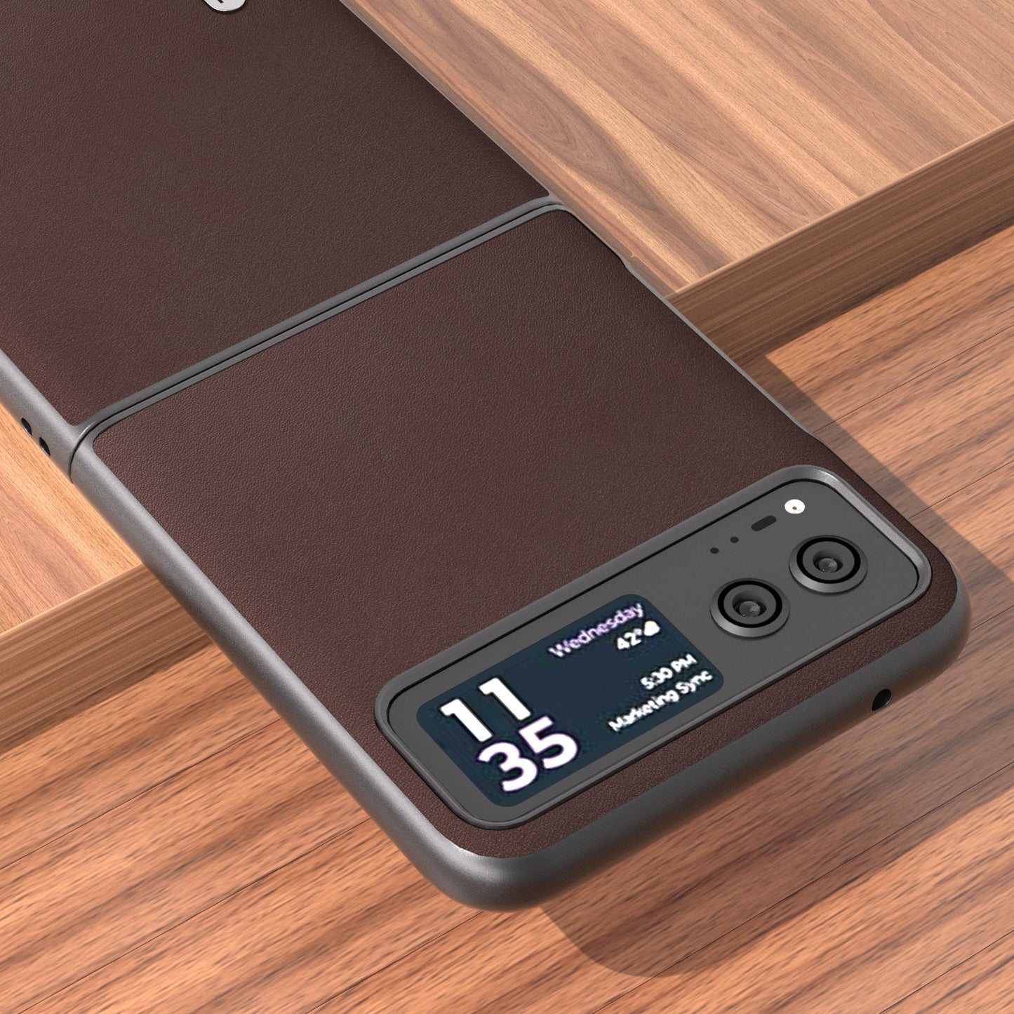 Uniqkart For Motorola Razr 40 5G Nappa Texture Phone Case Genuine Cow Leather + Hard PC  Protective Cover - Coffee