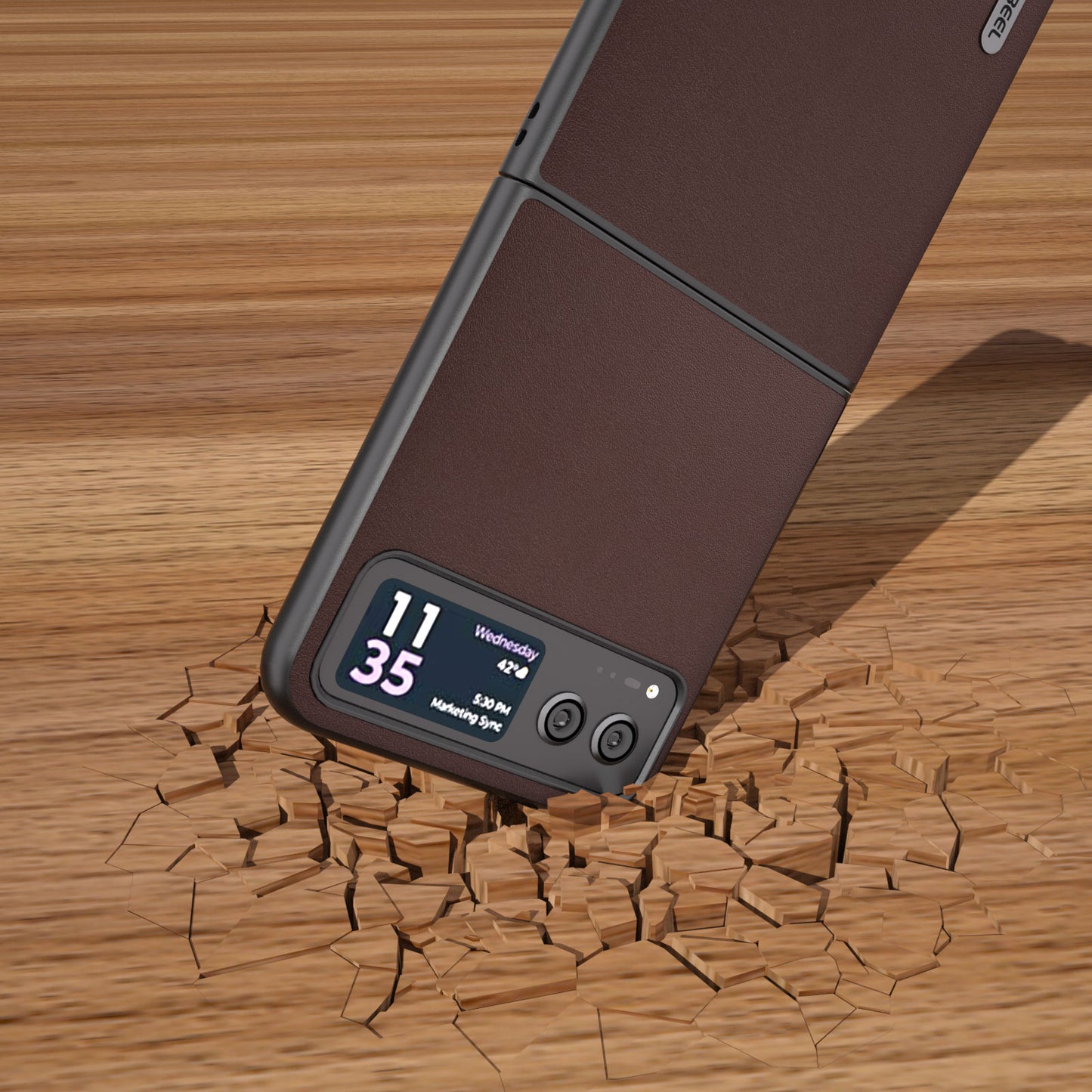 Uniqkart For Motorola Razr 40 5G Nappa Texture Phone Case Genuine Cow Leather + Hard PC  Protective Cover - Coffee