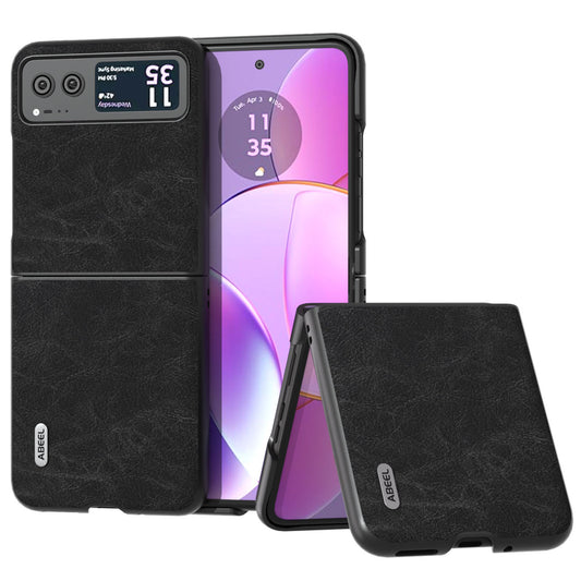 Uniqkart For Motorola Razr 40 5G PU Leather Coated PC Phone Shell Litchi Texture Ultra Thin Cover - Black