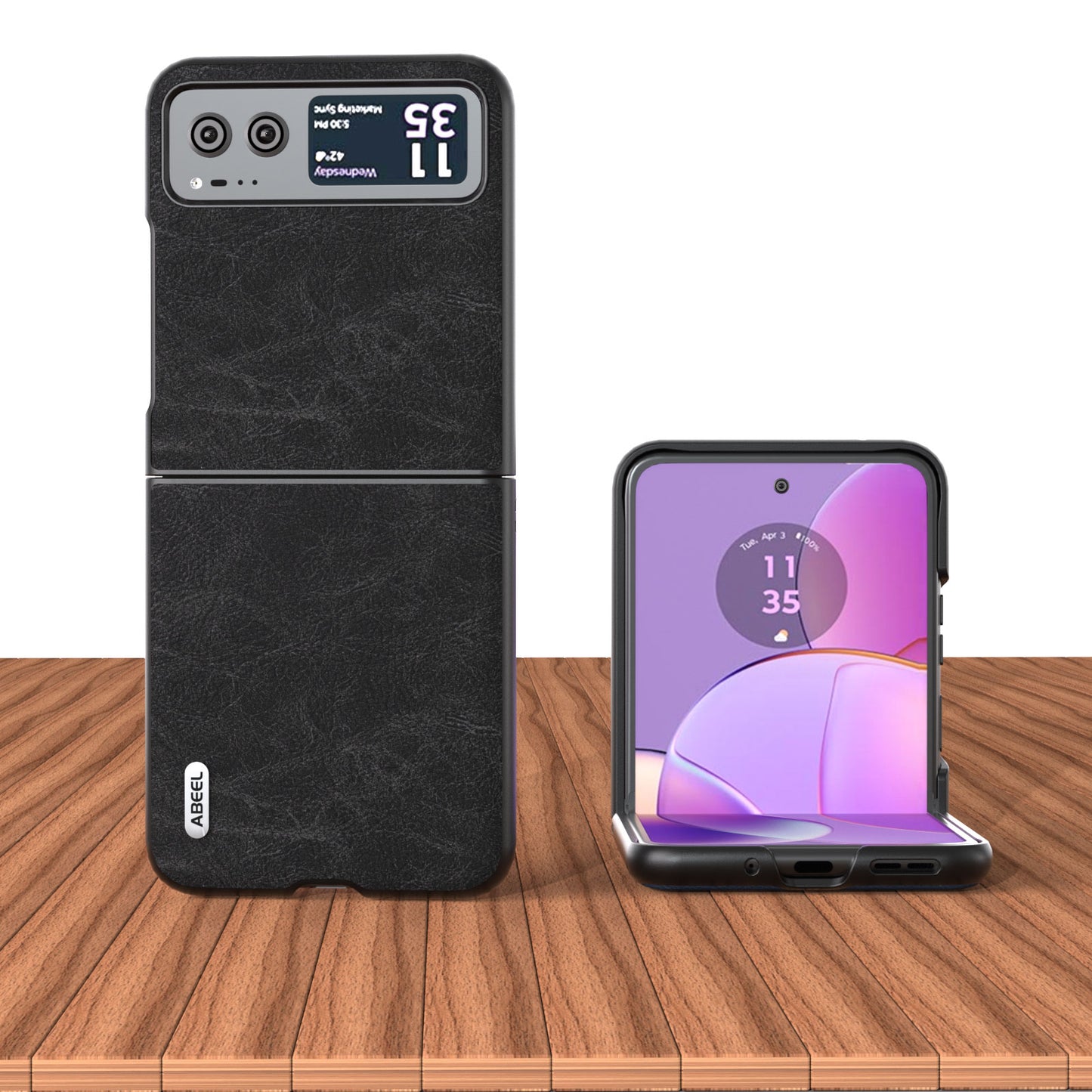Uniqkart For Motorola Razr 40 5G PU Leather Coated PC Phone Shell Litchi Texture Ultra Thin Cover - Black