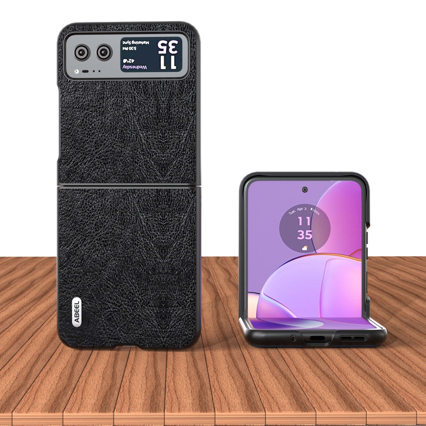 Uniqkart For Motorola Razr 40 5G Retro Litchi Texture Case PU Leather + PC Anti-Drop Protective Phone Cover - Black
