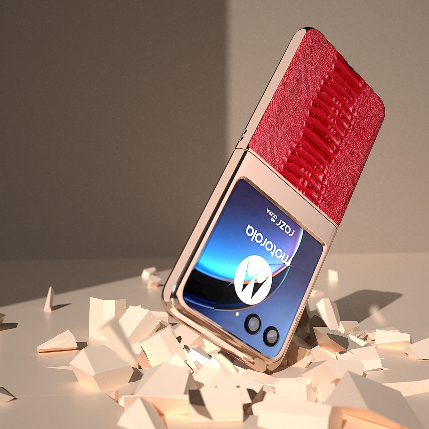 Uniqkart for Motorola Razr 40 Ultra 5G Crocodile Texture Thin Cover Genuine Cow Leather + PC Electroplating Phone Case - Red