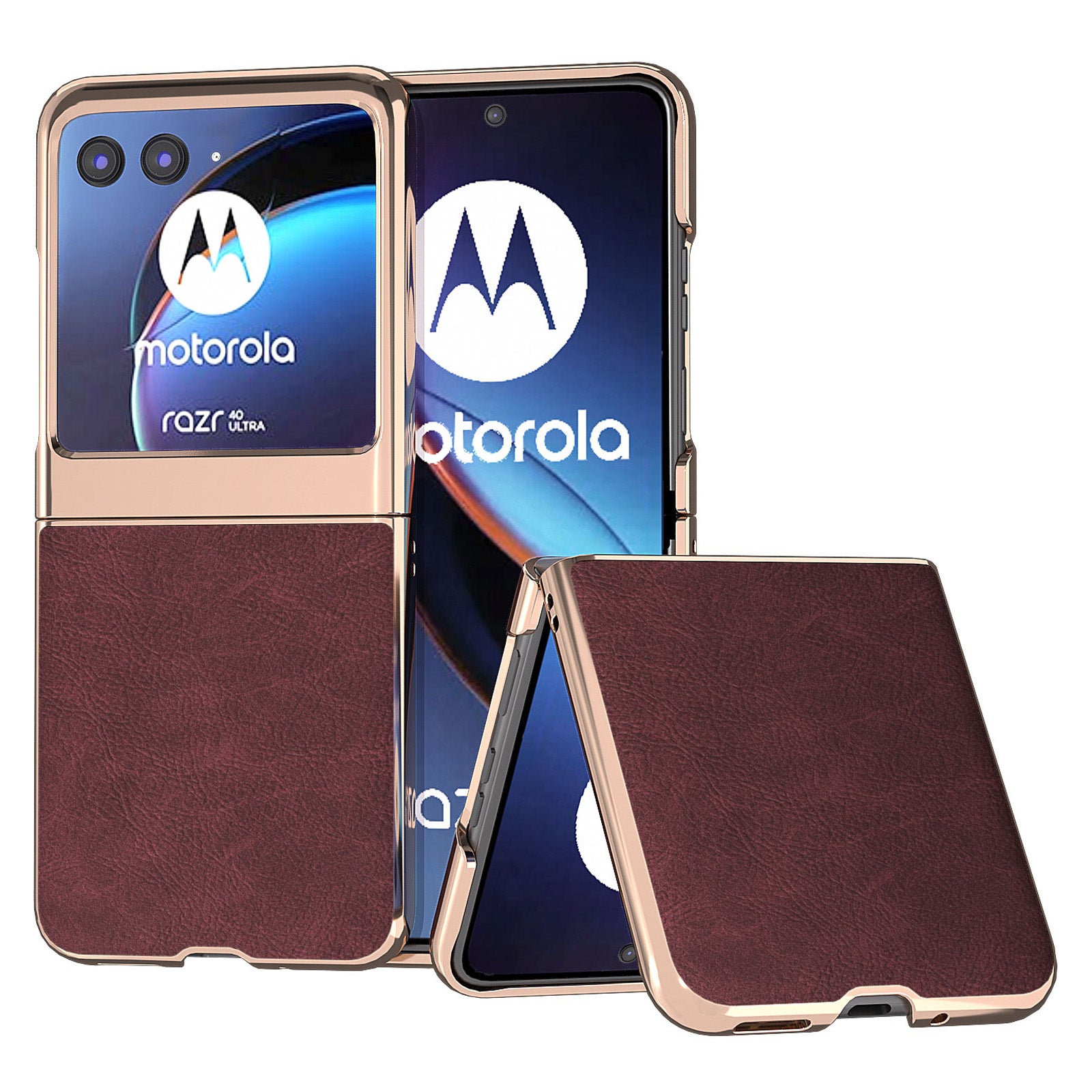Uniqkart for Motorola Razr 40 Ultra 5G Phone Case Electroplating PU Leather + PC Litchi Texture Cover - Purplish Red