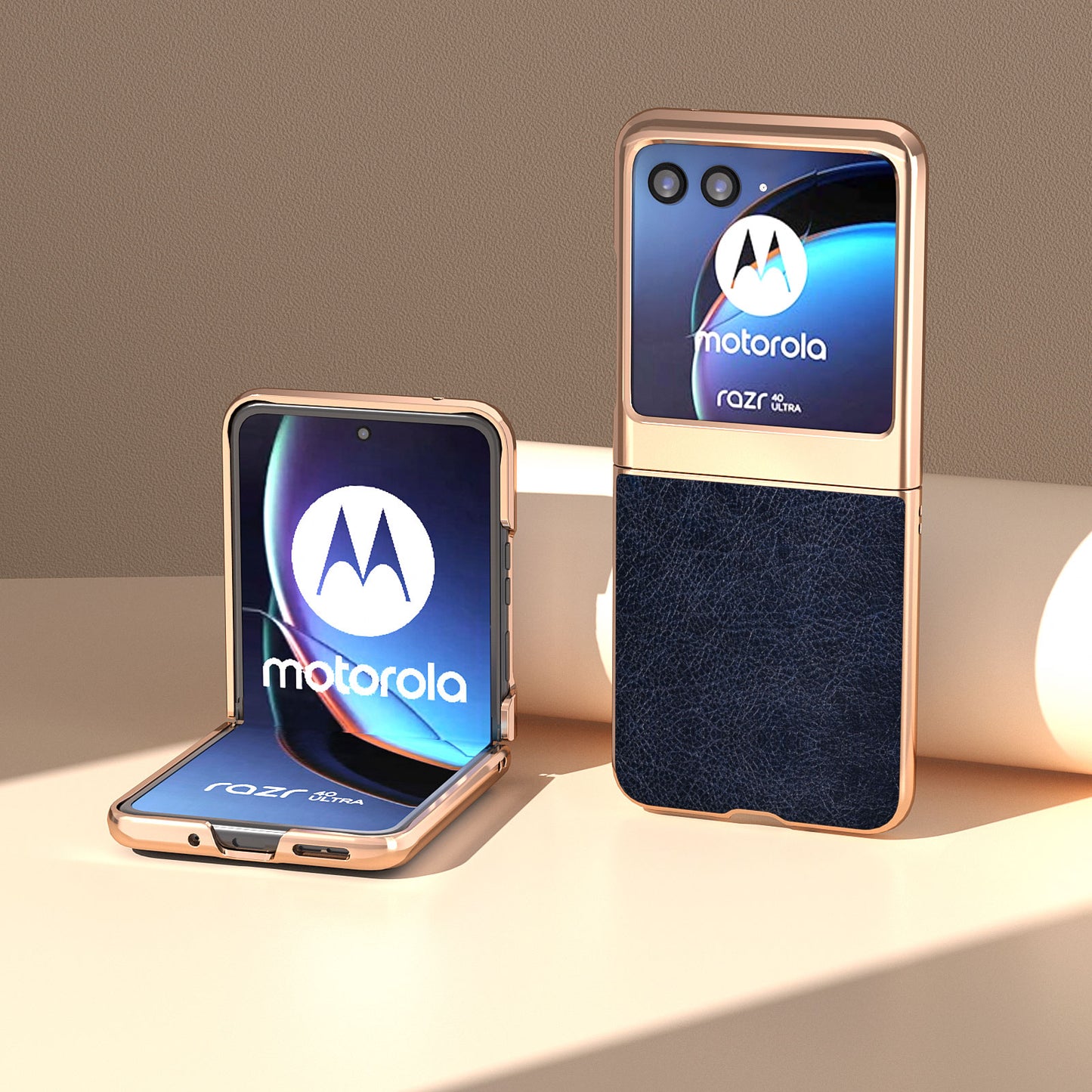 Uniqkart for Motorola Razr 40 Ultra 5G Retro Litchi Texture Phone Case PU Leather Coated PC Electroplating Cover - Blue