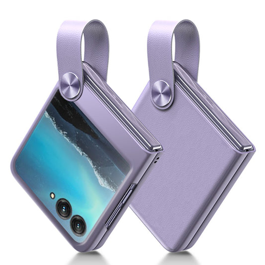 Uniqkart Shockproof Phone Case for Motorola Razr 40 Ultra 5G PU Leather Coated Hard PC Phone Cover with Strap Kickstand - Purple