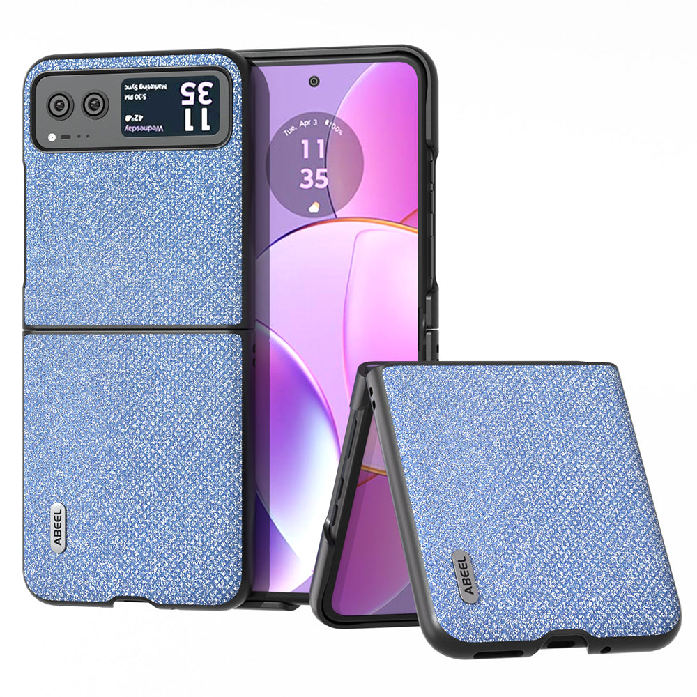 Uniqkart For Motorola Razr 40 5G Rhinestone Texture Phone Case PU Leather + Hard PC Shell Ultra Thin Cover - Blue