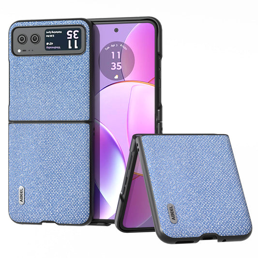 Uniqkart For Motorola Razr 40 5G Rhinestone Texture Phone Case PU Leather + Hard PC Shell Ultra Thin Cover - Blue