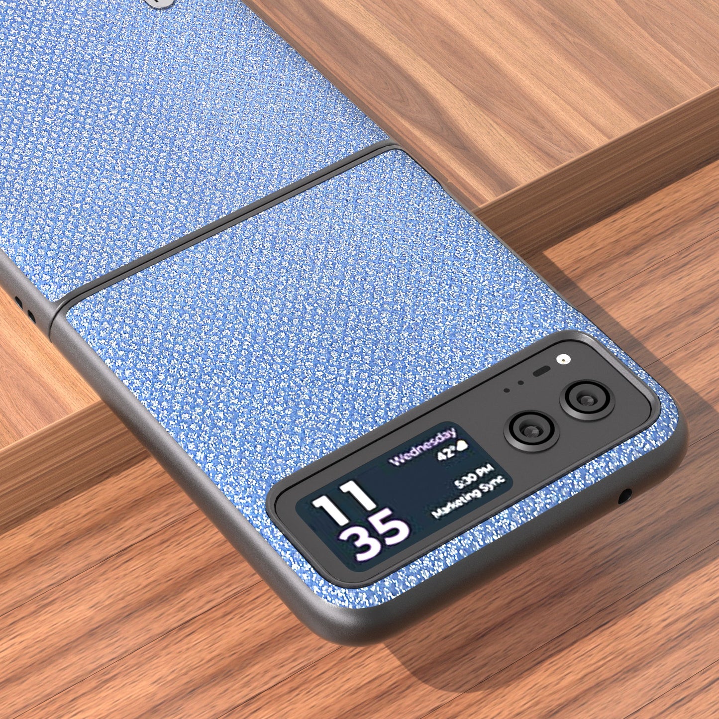 Uniqkart For Motorola Razr 40 5G Rhinestone Texture Phone Case PU Leather + Hard PC Shell Ultra Thin Cover - Blue