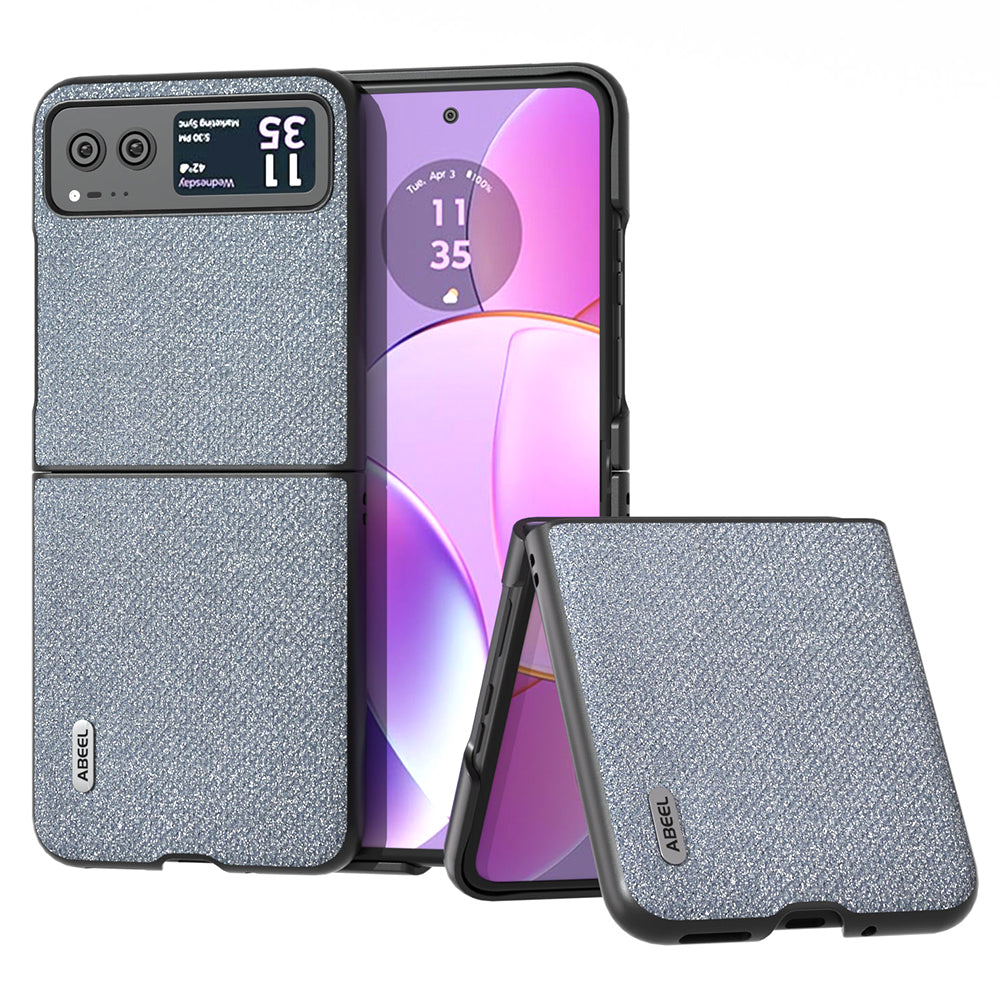 Uniqkart For Motorola Razr 40 5G Rhinestone Texture Phone Case PU Leather + Hard PC Shell Ultra Thin Cover - Grey