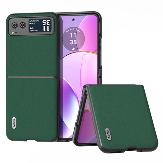 Uniqkart For Motorola Razr 40 5G Soft Silky Feeling Phone Case Cowhide Leather + PC Anti-Scratch Cover - Green