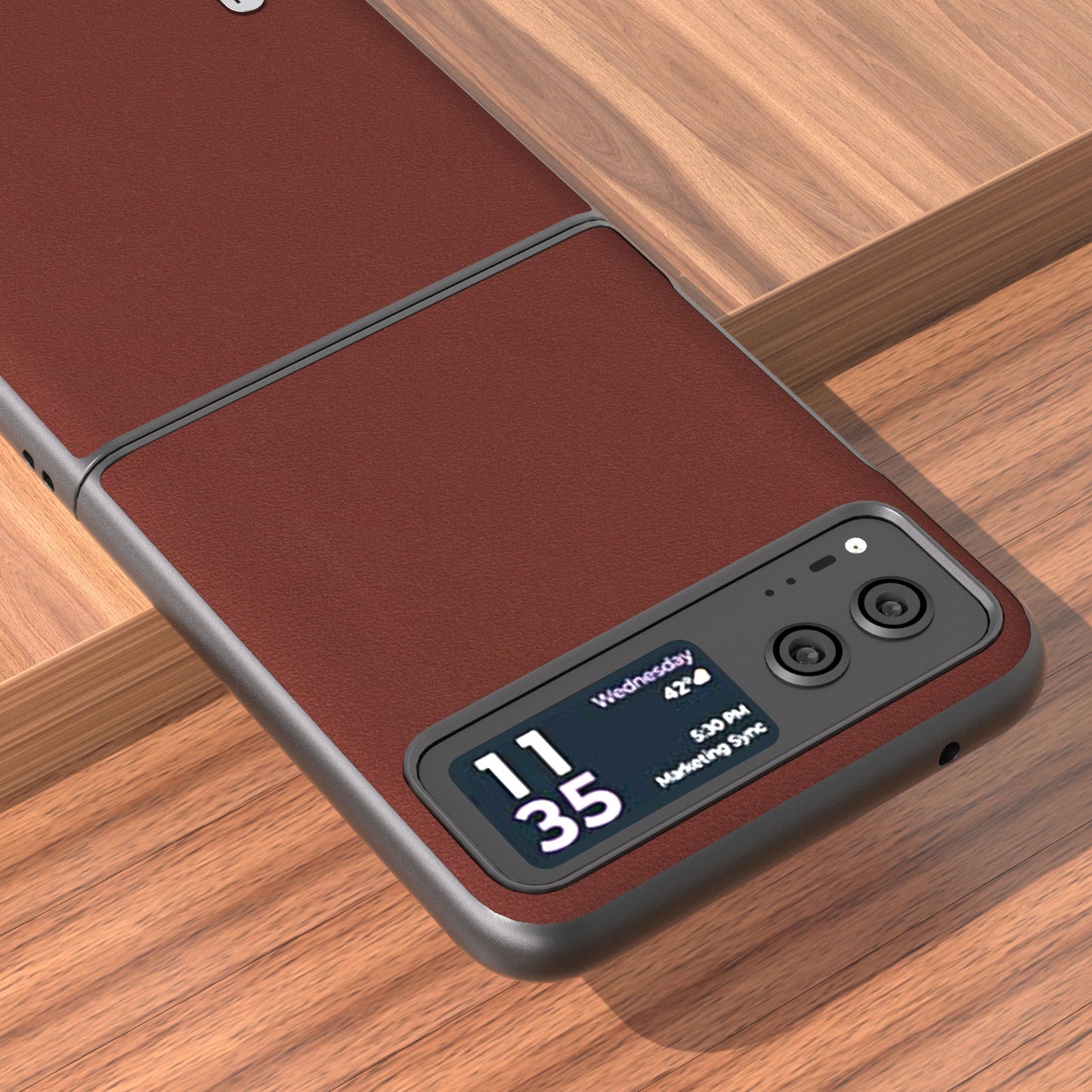 Uniqkart For Motorola Razr 40 5G Soft Silky Feeling Phone Case Cowhide Leather + PC Anti-Scratch Cover - Coffee