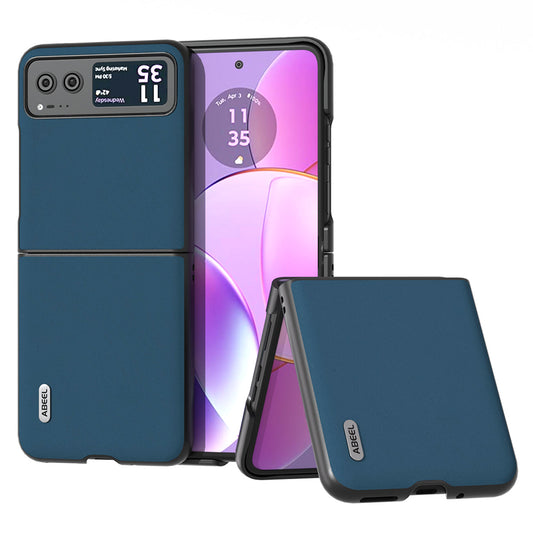 Uniqkart For Motorola Razr 40 5G Soft Silky Feeling Phone Case Cowhide Leather + PC Anti-Scratch Cover - Blue