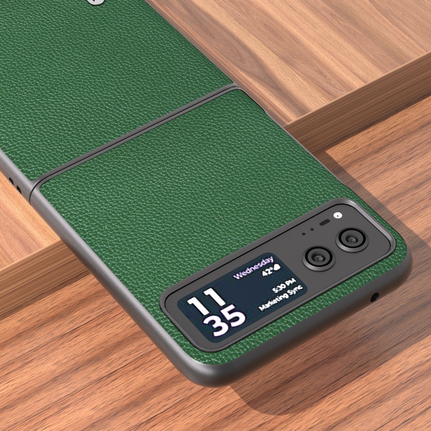 Uniqkart For Motorola Razr 40 5G Litchi Texture Shockproof Phone Case Cowhide Leather + PC Back Cover - Green