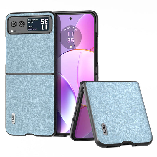 Uniqkart For Motorola Razr 40 5G Litchi Texture Shockproof Phone Case Cowhide Leather + PC Back Cover - Baby Blue