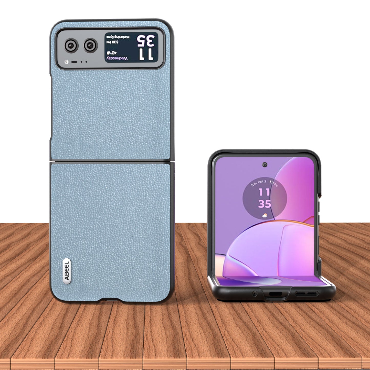 Uniqkart For Motorola Razr 40 5G Litchi Texture Shockproof Phone Case Cowhide Leather + PC Back Cover - Baby Blue