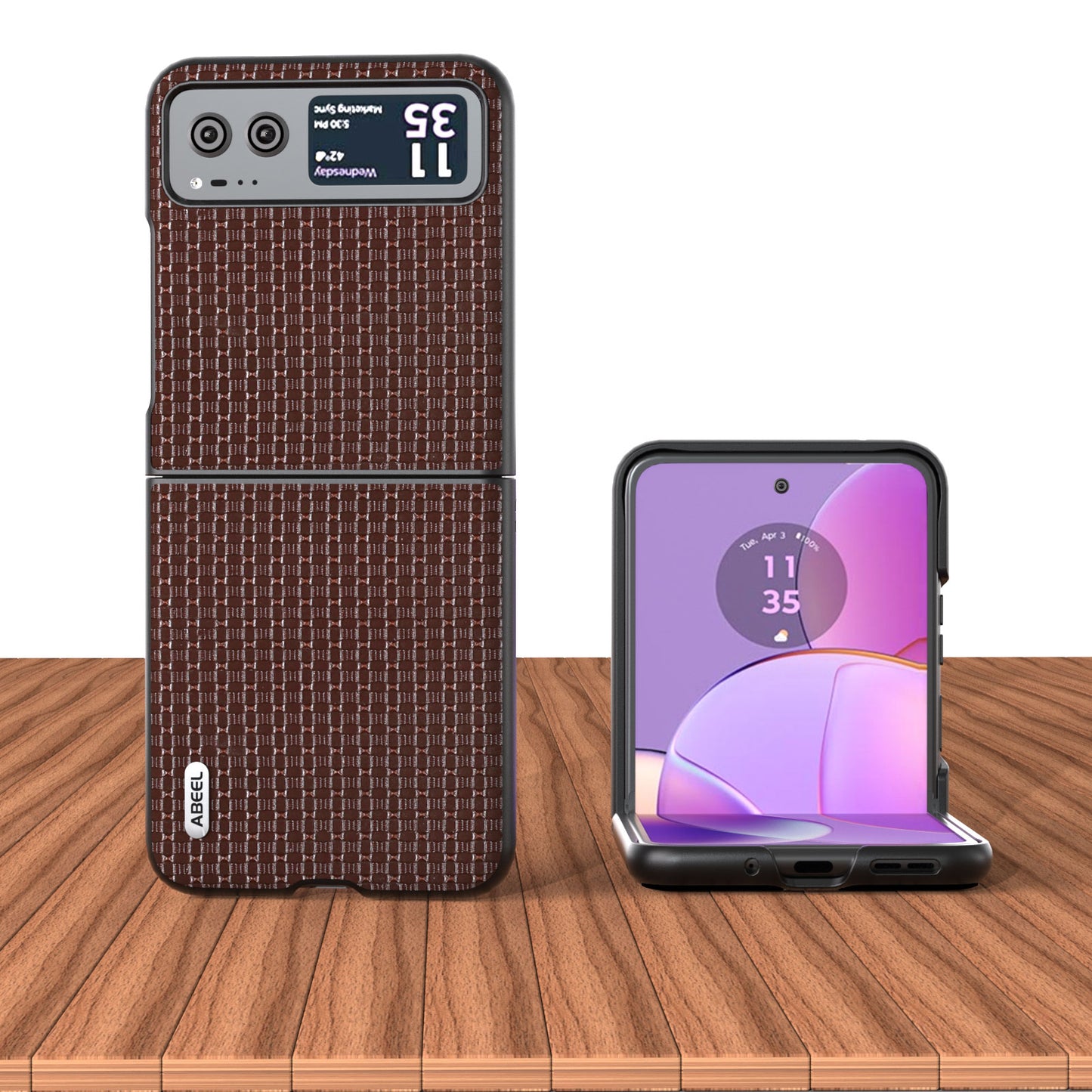 Uniqkart for Motorola Razr 40 5G Luxury Texture Phone Case Cowhide Leather + PC Protective Cover - Coffee