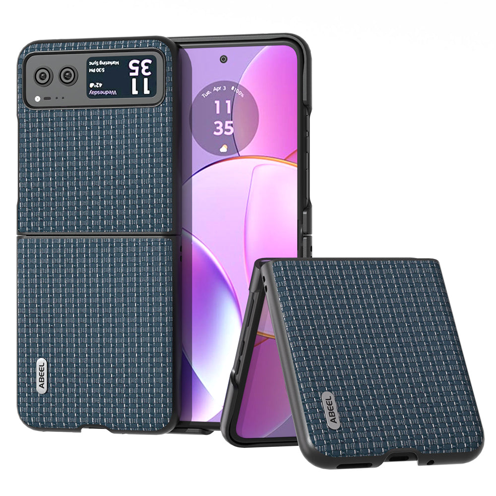 Uniqkart for Motorola Razr 40 5G Luxury Texture Phone Case Cowhide Leather + PC Protective Cover - Blue