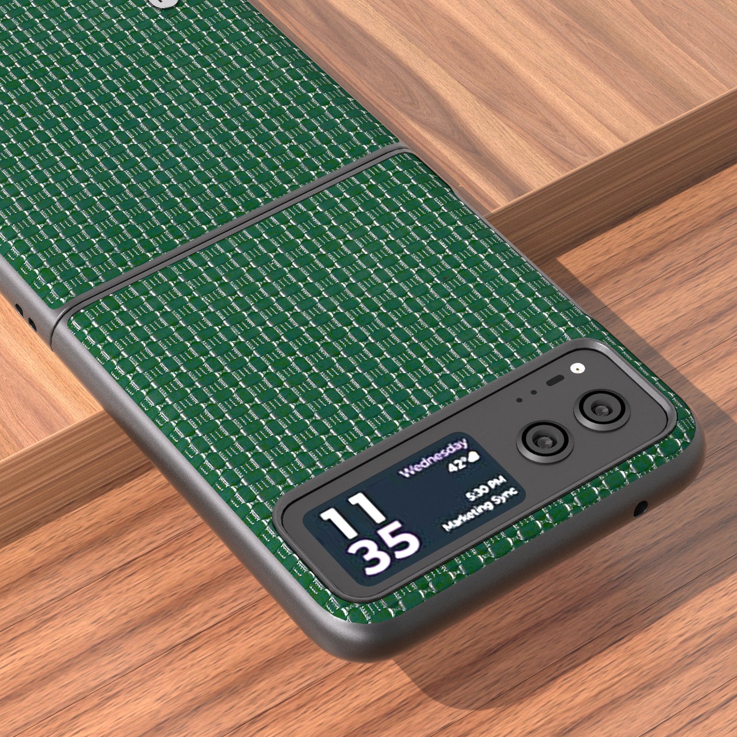 Uniqkart for Motorola Razr 40 5G Luxury Texture Phone Case Cowhide Leather + PC Protective Cover - Green