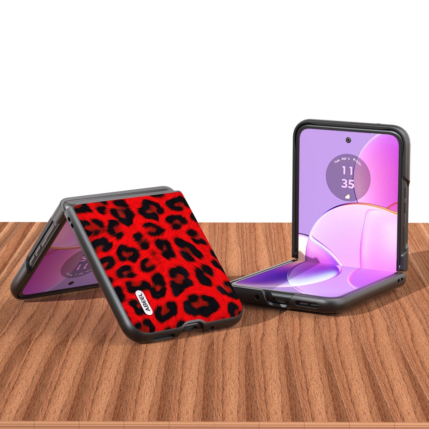 Uniqkart for Motorola Razr 40 5G Leopard Texture Phone Cover PU Leather + PC Scratch Resistant Case - Red