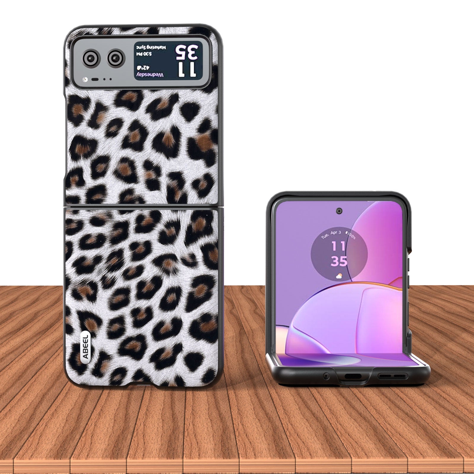 Uniqkart for Motorola Razr 40 5G Leopard Texture Phone Cover PU Leather + PC Scratch Resistant Case - Silver