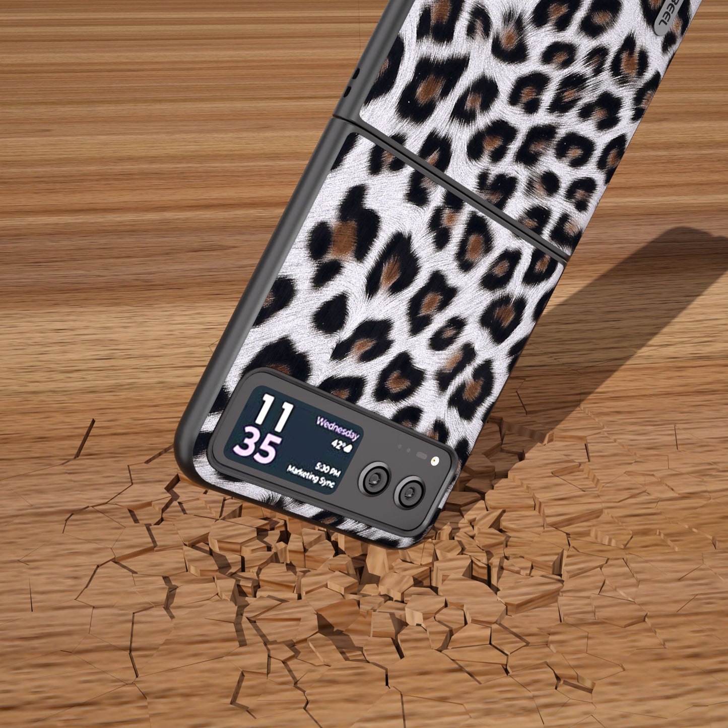 Uniqkart for Motorola Razr 40 5G Leopard Texture Phone Cover PU Leather + PC Scratch Resistant Case - Silver
