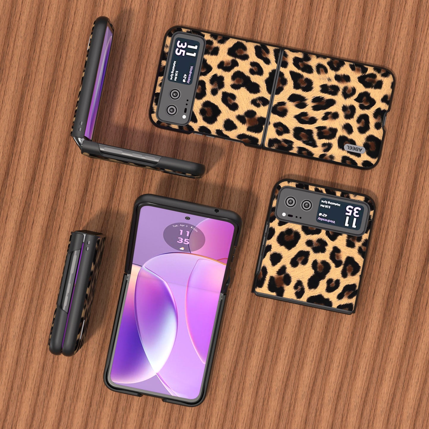 Uniqkart for Motorola Razr 40 5G Leopard Texture Phone Cover PU Leather + PC Scratch Resistant Case - Gold