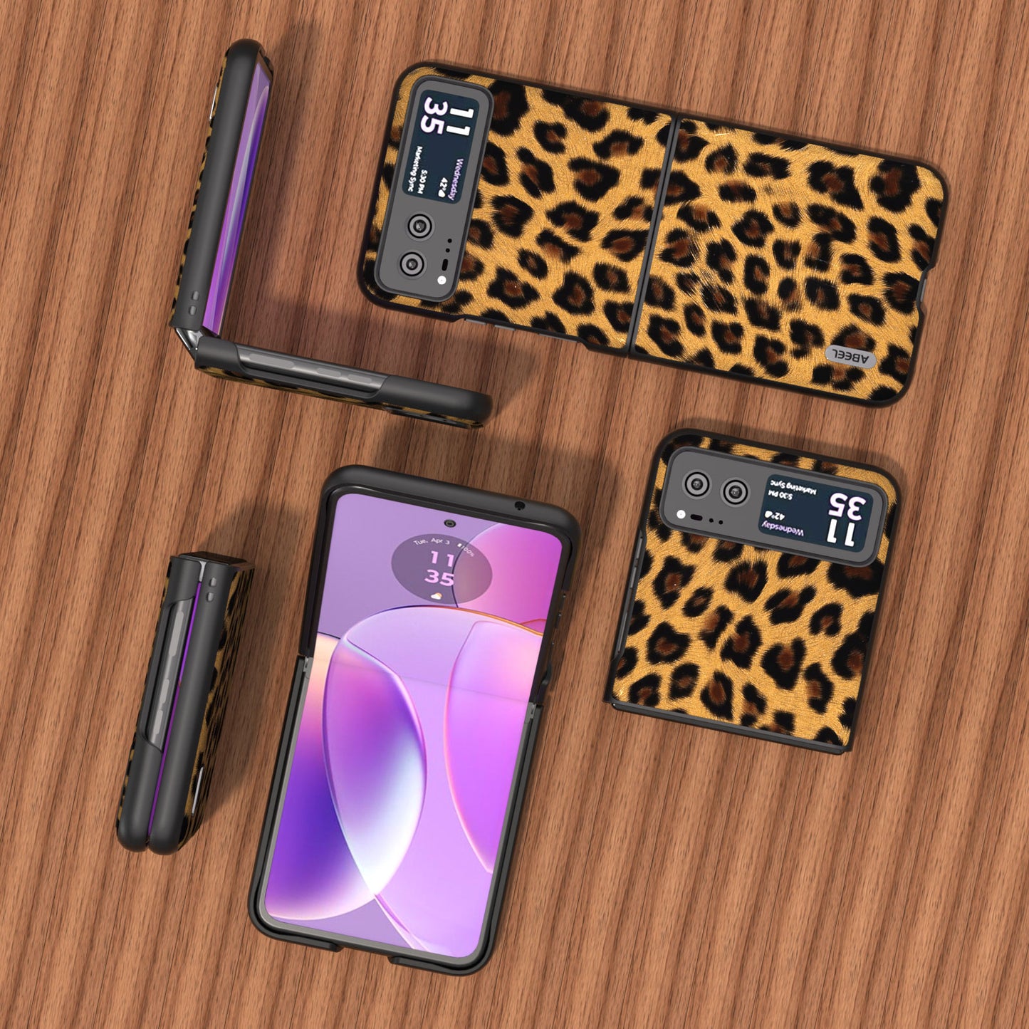 Uniqkart for Motorola Razr 40 5G Leopard Texture Phone Cover PU Leather + PC Scratch Resistant Case - Champagne Gold