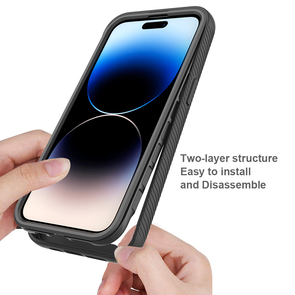 Uniqkart for iPhone 15 Pro Max 3-in-1 Full Protection Phone Case TPU+PC Cover with PET Screen Protector - Black