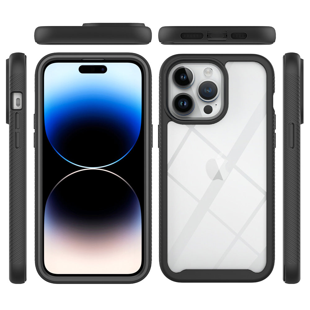 Uniqkart for iPhone 15 Pro Max 3-in-1 Full Protection Phone Case TPU+PC Cover with PET Screen Protector - Black