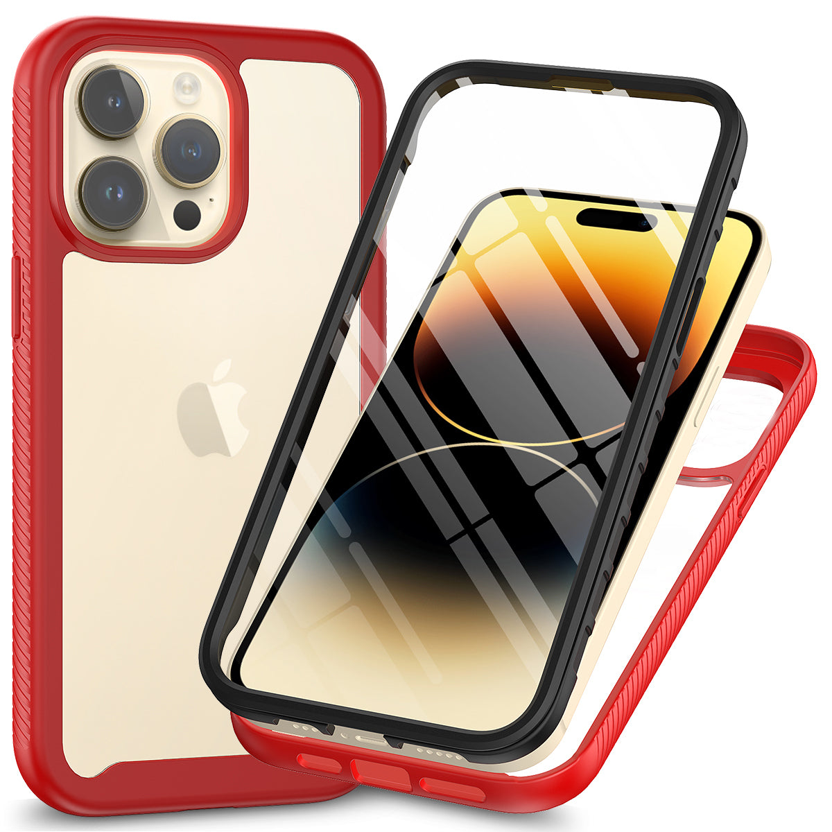 Uniqkart for iPhone 15 Pro Max 3-in-1 Full Protection Phone Case TPU+PC Cover with PET Screen Protector - Red