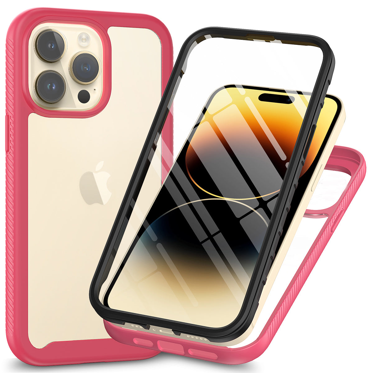 Uniqkart for iPhone 15 Pro Max 3-in-1 Full Protection Phone Case TPU+PC Cover with PET Screen Protector - Pink