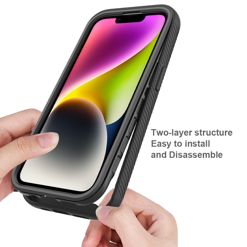 3-in-1 Phone Case for iPhone 15 Plus Full Protection TPU+PC Cover with PET Screen Protector - Baby Blue
