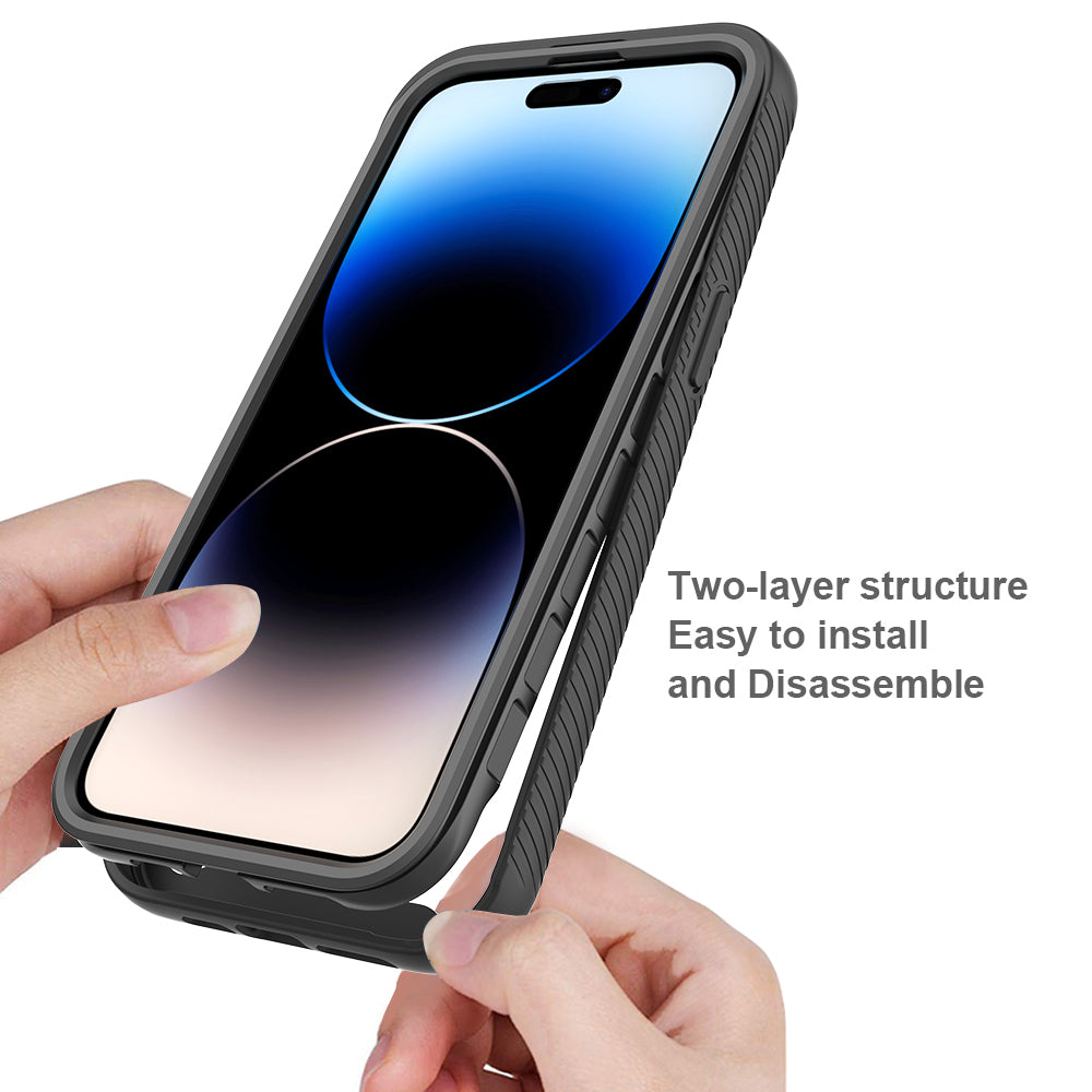 3-in-1 Shockproof Case for Phone 15 Pro Anti-Scratch TPU+PC Phone Cover with PET Screen Protector - Black