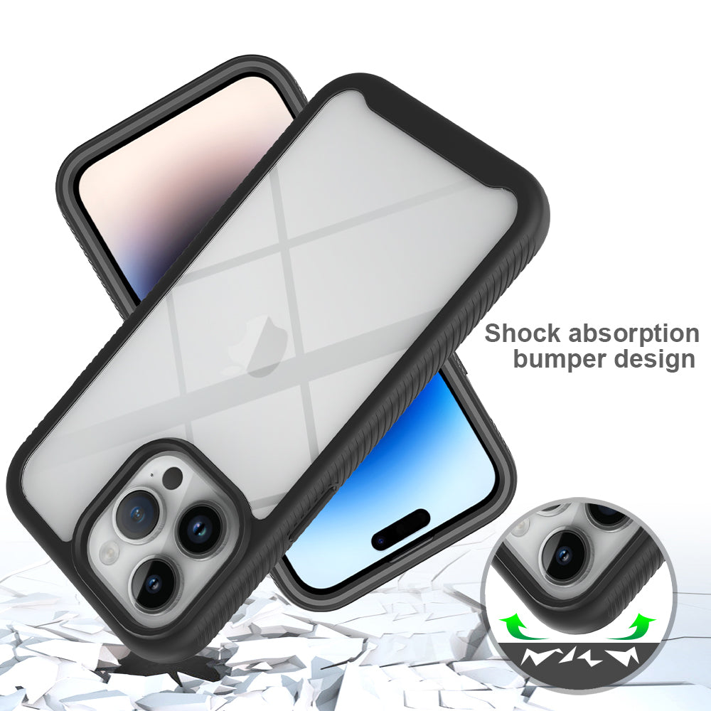 3-in-1 Shockproof Case for Phone 15 Pro Anti-Scratch TPU+PC Phone Cover with PET Screen Protector - Black