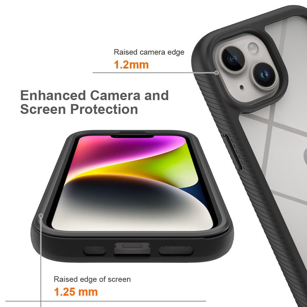 Uniqkart for iPhone 15 Full Protection Phone Case 3-in-1 Anti-Drop TPU+PC Cover with PET Screen Protector - Black