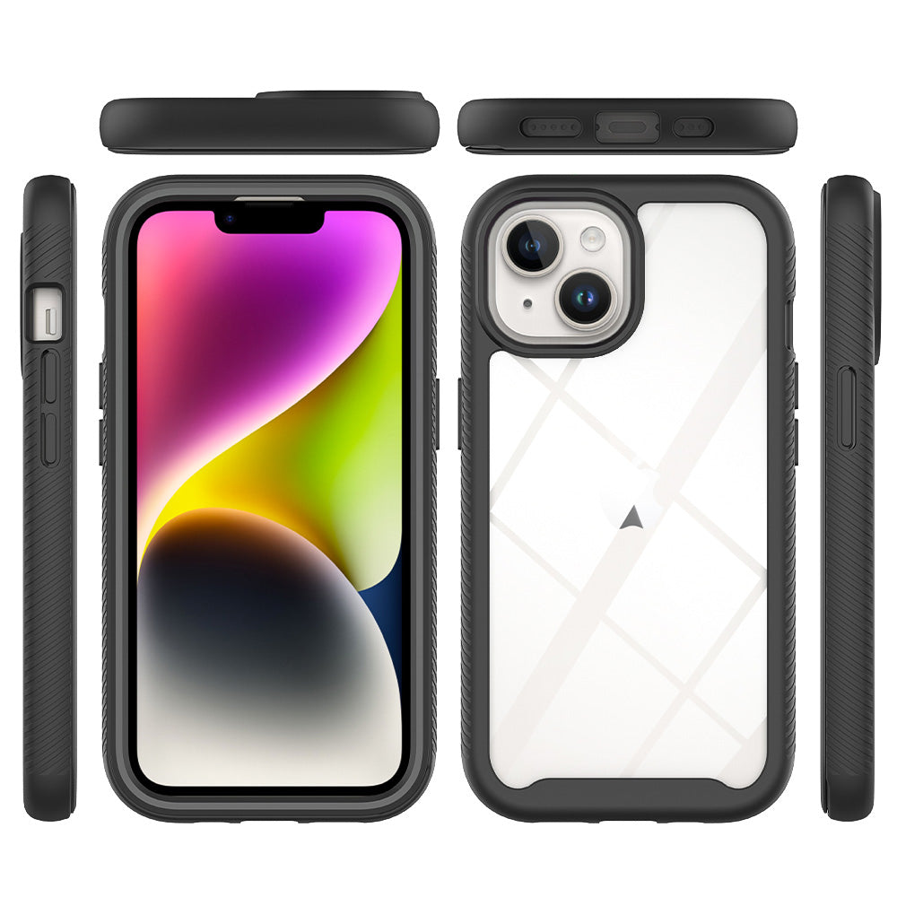Uniqkart for iPhone 15 Full Protection Phone Case 3-in-1 Anti-Drop TPU+PC Cover with PET Screen Protector - Red