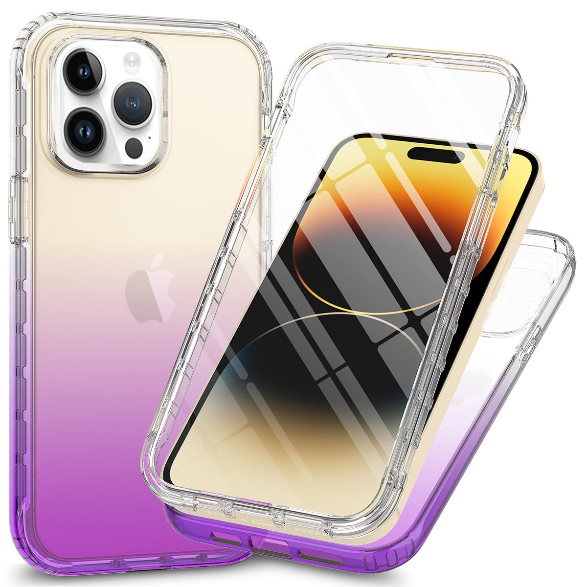 Gradient Phone Case for iPhone 15 Pro , PC+TPU Anti-drop Cover with PET Screen Protector - Purple