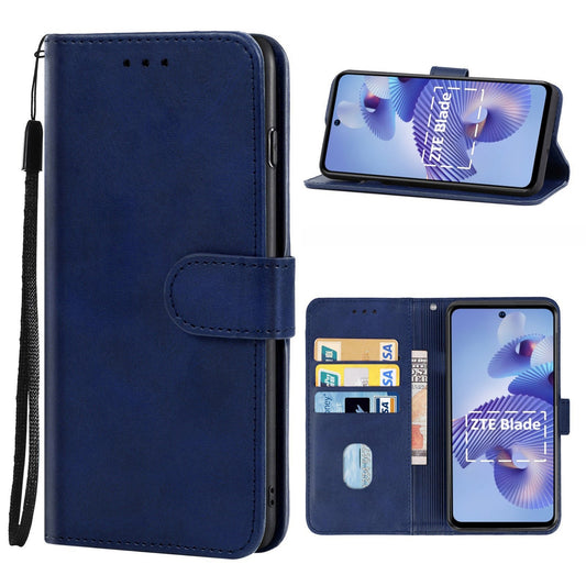 Uniqkart for ZTE Blade V40s 4G PU Leather Wallet Phone Cover Calf Texture Phone Stand Case - Blue
