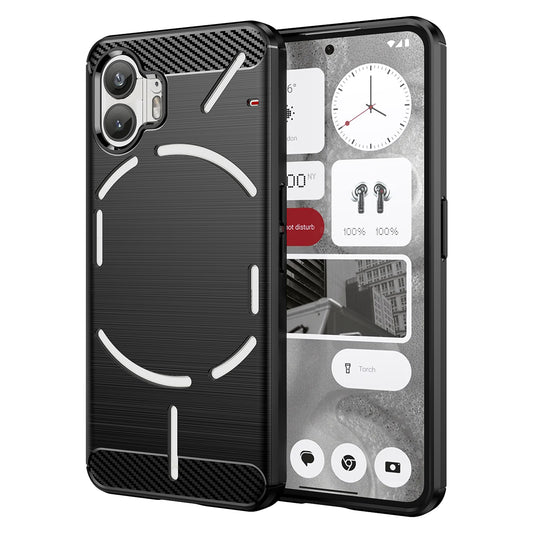 Uniqkart for Nothing Phone (2) Brushed Phone Case Carbon Fiber Texture TPU Back Cover - Black
