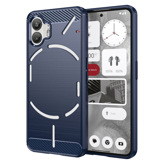 Uniqkart for Nothing Phone (2) Brushed Phone Case Carbon Fiber Texture TPU Back Cover - Blue