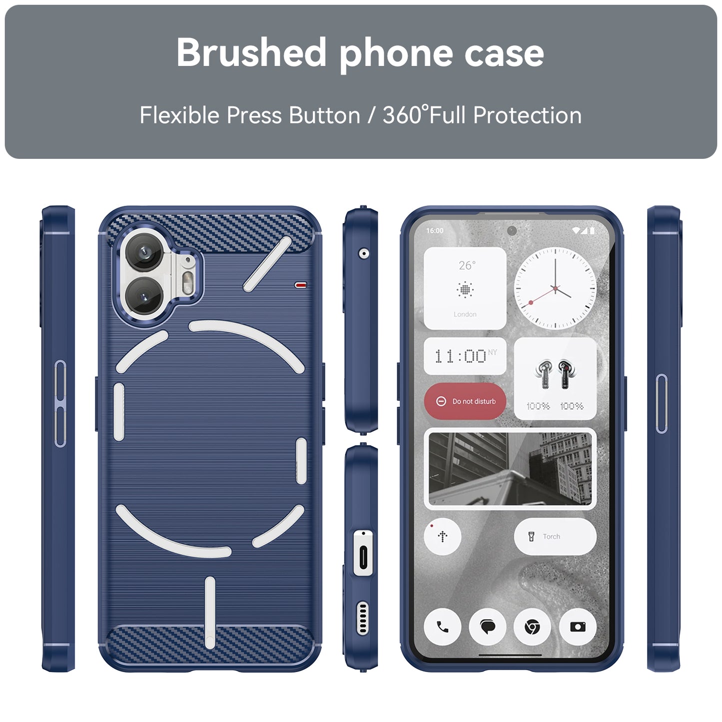 Uniqkart for Nothing Phone (2) Brushed Phone Case Carbon Fiber Texture TPU Back Cover - Blue