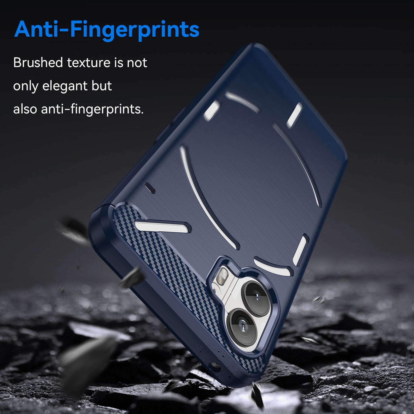 Uniqkart for Nothing Phone (2) Brushed Phone Case Carbon Fiber Texture TPU Back Cover - Blue