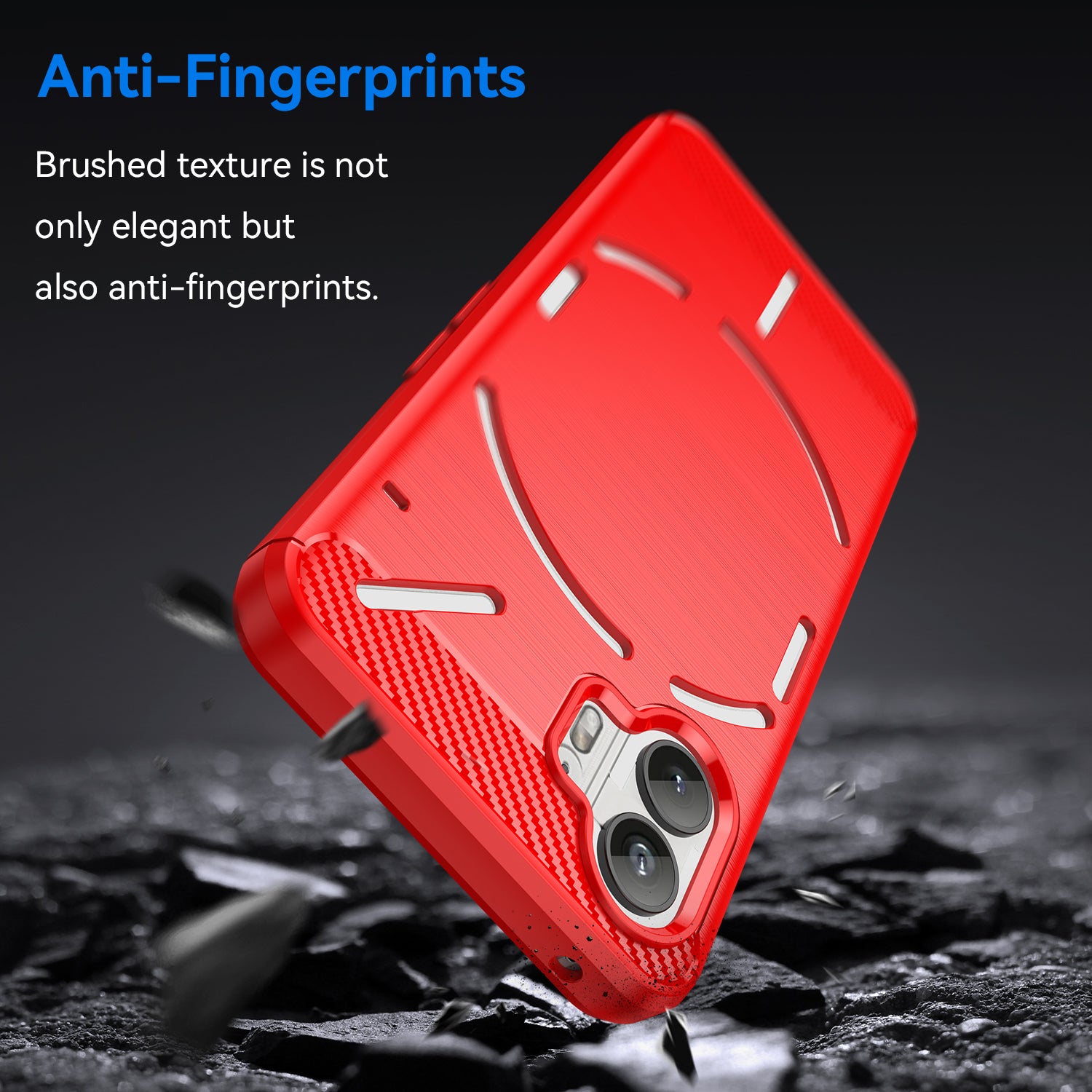 Uniqkart for Nothing Phone (2) Brushed Phone Case Carbon Fiber Texture TPU Back Cover - Red