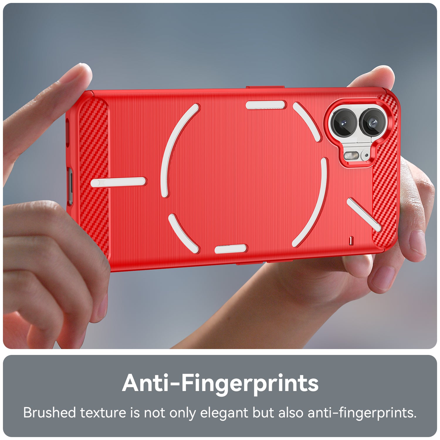 Uniqkart for Nothing Phone (2) Brushed Phone Case Carbon Fiber Texture TPU Back Cover - Red
