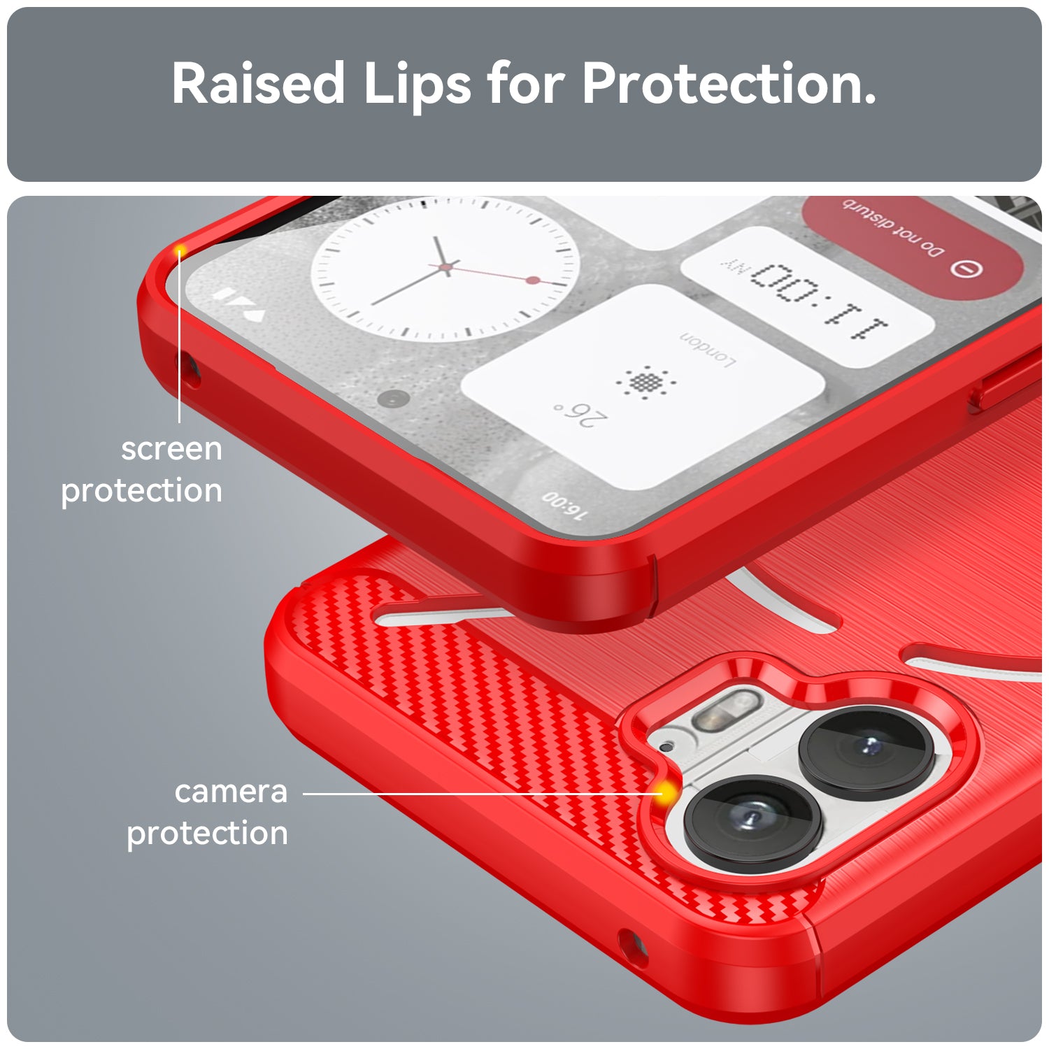 Uniqkart for Nothing Phone (2) Brushed Phone Case Carbon Fiber Texture TPU Back Cover - Red