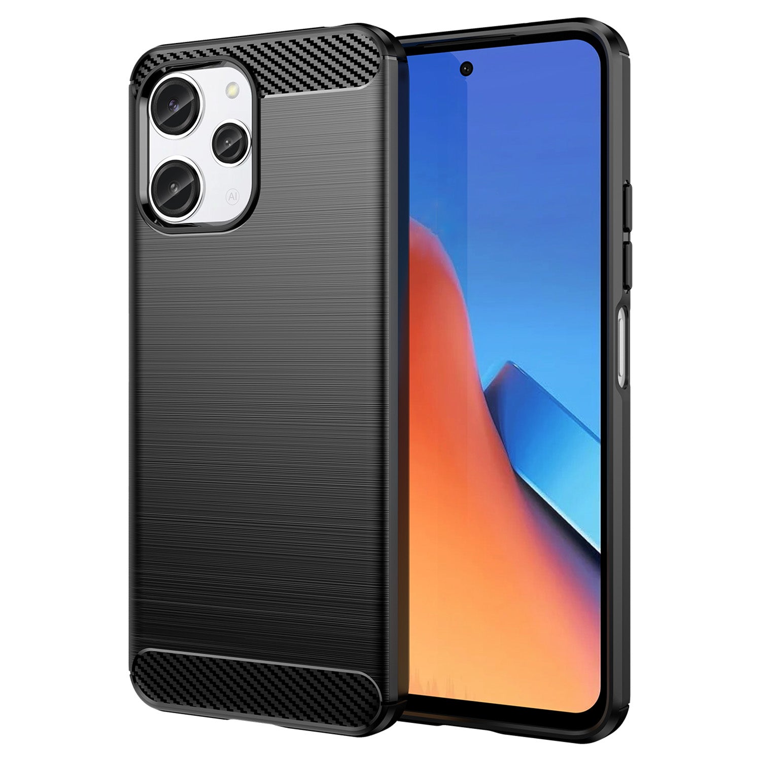 Uniqkart for Xiaomi Redmi 12 4G Carbon Fiber Texture Phone Case Soft TPU Brushed Phone Cover - Black