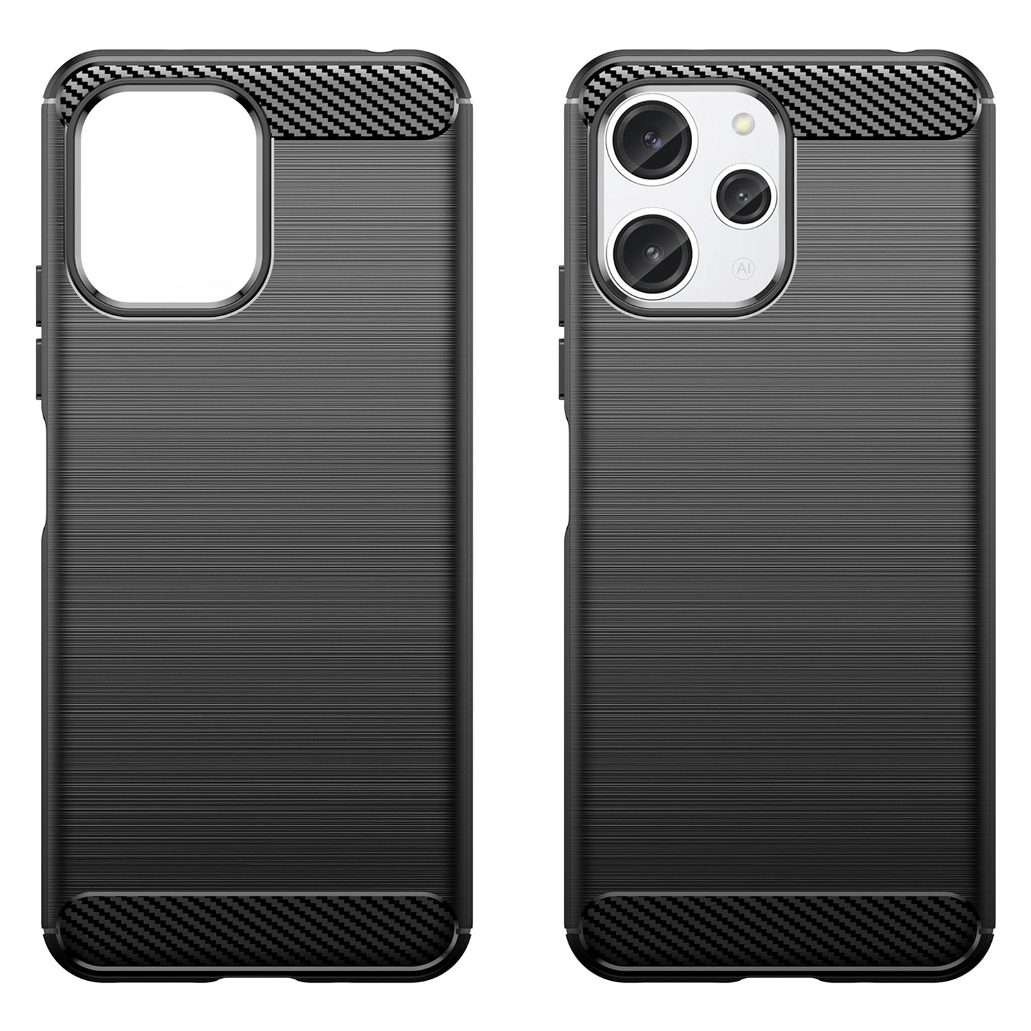 Uniqkart for Xiaomi Redmi 12 4G Carbon Fiber Texture Phone Case Soft TPU Brushed Phone Cover - Black