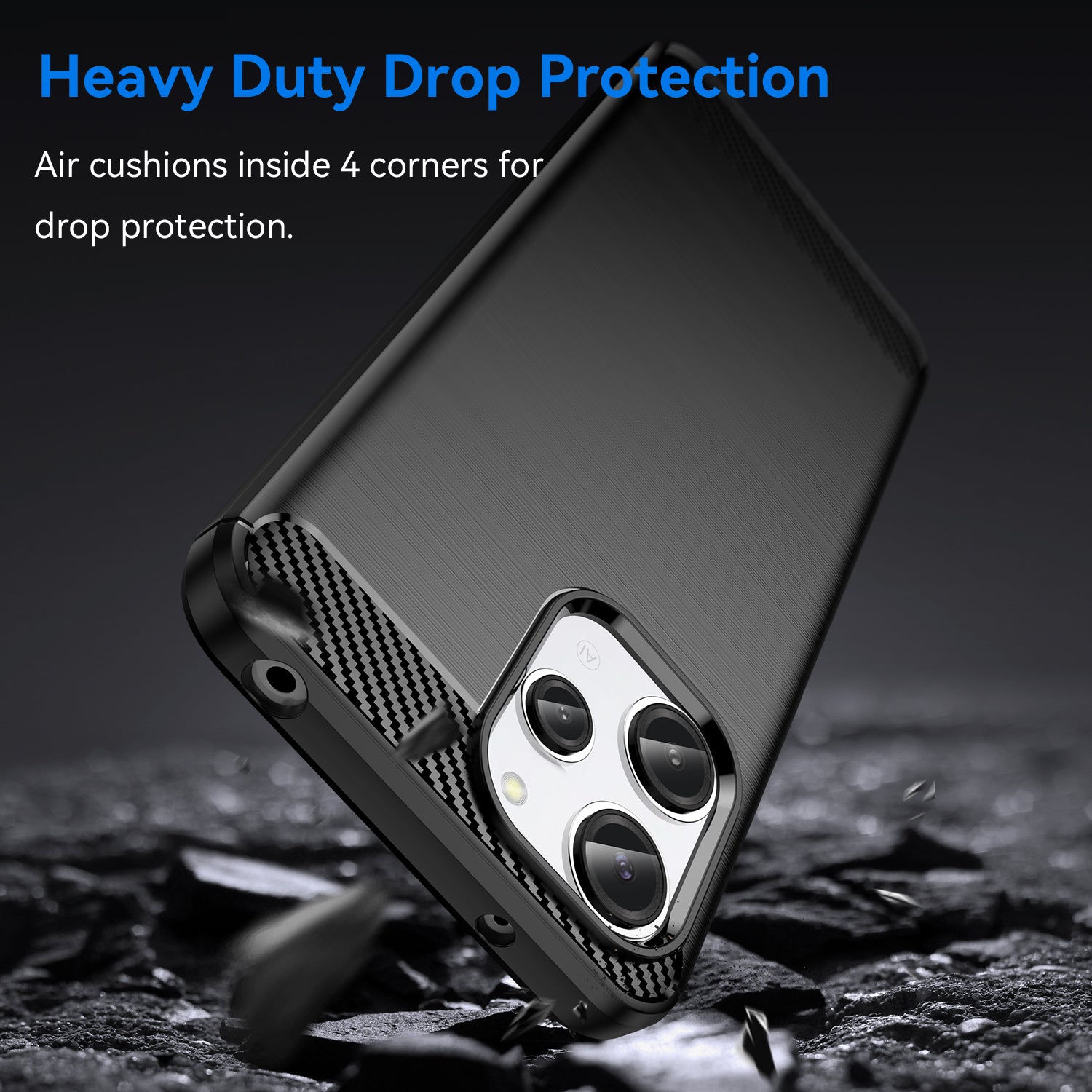 Uniqkart for Xiaomi Redmi 12 4G Carbon Fiber Texture Phone Case Soft TPU Brushed Phone Cover - Black